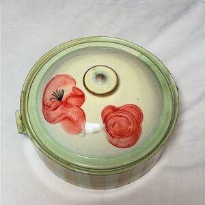 Vintage Ceramic Alcea French Hand Painted Floral And Striped Dutch Oven